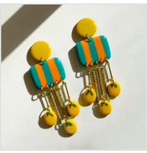 Load image into Gallery viewer, Hand-Painted Striped Earrings.  Lemon or Olive