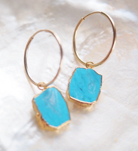 Load image into Gallery viewer, Howlite Turquoise Gold Hoop Earring
