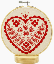 Load image into Gallery viewer, Embroidery Kit.  Tinned Fish, Pickles, Folk Caribou, Nordic Heart.
