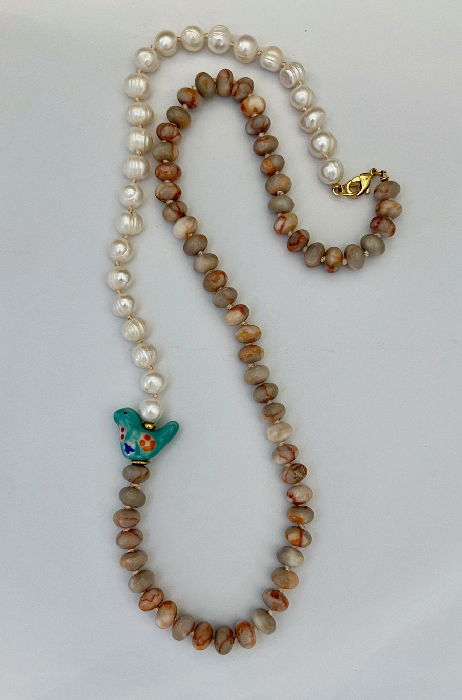 Ceramic Bird and Jasper Necklace