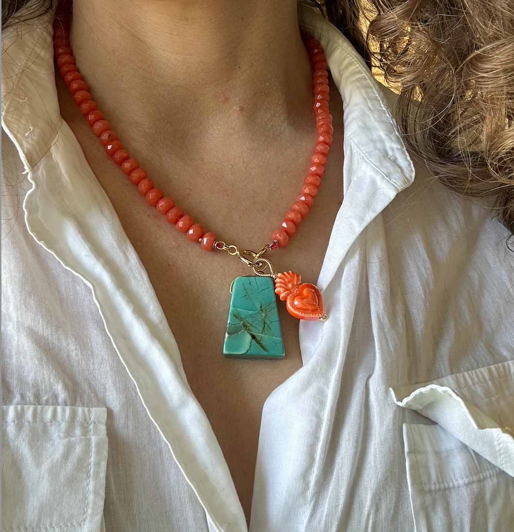 Coral Dyed Jade Necklace