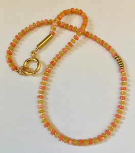 Coral and Yellow Jade Beaded Necklace