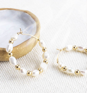 Pearl and Gold Ball hoops