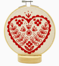 Load image into Gallery viewer, Embroidery Kit.  Tinned Fish, Pickles, Folk Caribou, Nordic Heart.

