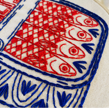 Load image into Gallery viewer, Embroidery Kit.  Tinned Fish, Pickles, Folk Caribou, Nordic Heart.
