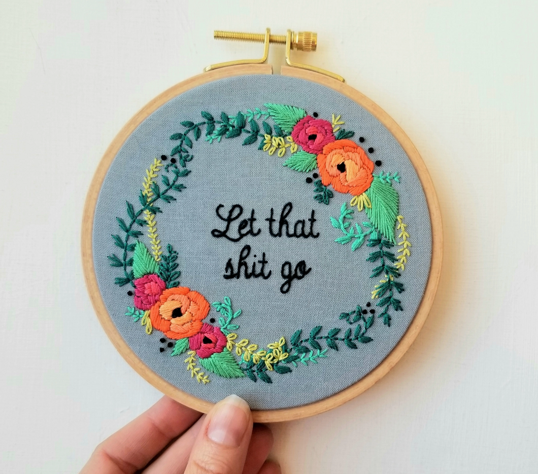 Embroidery Kit.  Beetle Collection, Let That Sh*t Go.