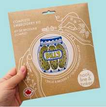 Load image into Gallery viewer, Embroidery Kit.  Tinned Fish, Pickles, Folk Caribou, Nordic Heart.
