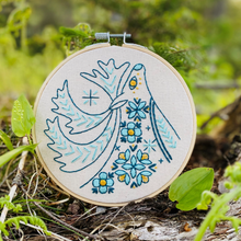 Load image into Gallery viewer, Embroidery Kit.  Tinned Fish, Pickles, Folk Caribou, Nordic Heart.

