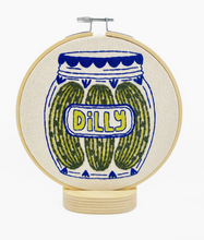 Load image into Gallery viewer, Embroidery Kit.  Tinned Fish, Pickles, Folk Caribou, Nordic Heart.
