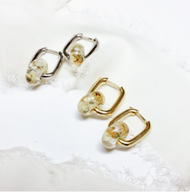 Pressed flower bead rectangle hoops