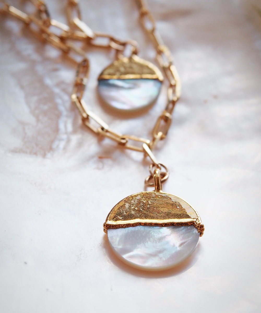 Mother of Pearl Gold Coin Necklace