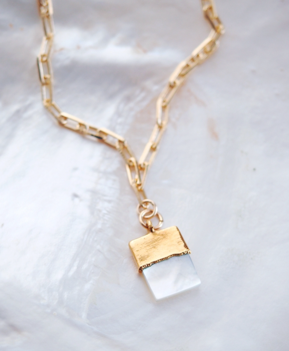 Mother of Pearl Gold Rectangle Necklace
