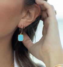 Load image into Gallery viewer, Howlite Turquoise Gold Hoop Earring
